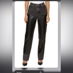 Avec Les Filles Black and Gray Straight Leg Denim w/ Leather Panel